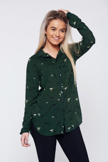 Camasa dama PrettyGirl khaki casual cu croi larg cu maneca lunga