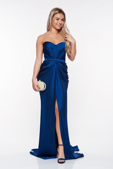 Rochie Ana Radu albastra de lux din material satinat cu push-up