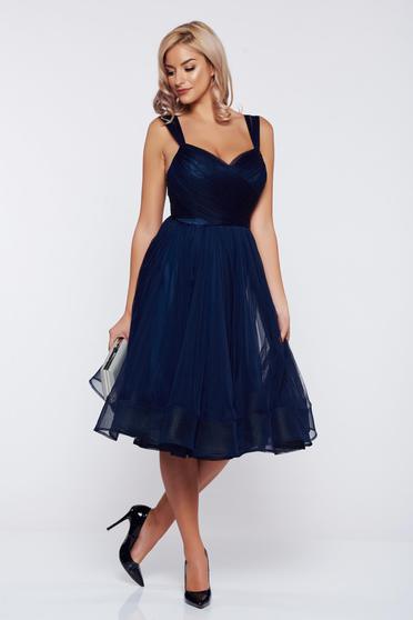 Rochie Ana Radu albastru-inchis de ocazie in clos cu bust buretat