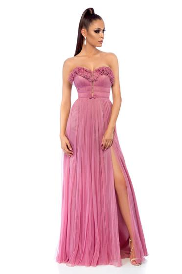 Rochie Ana Radu rosa de lux cu bust buretat din tul captusita pe interior