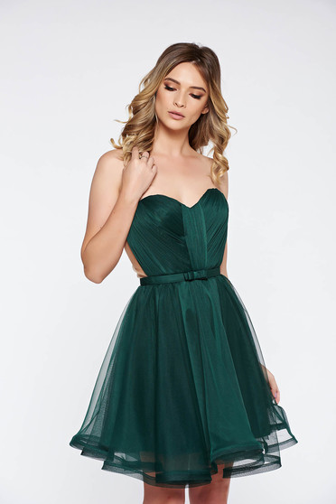 Rochie Ana Radu verde de lux tip corset din tul cu bust buretat