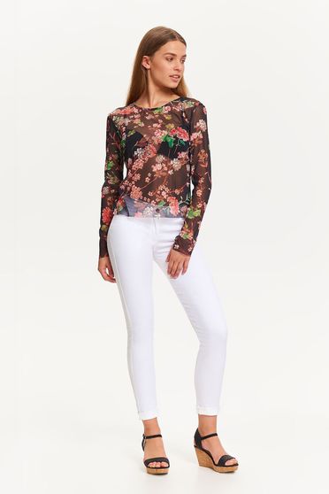 Bluza dama Top Secret neagra casual din tul cu imprimeu floral
