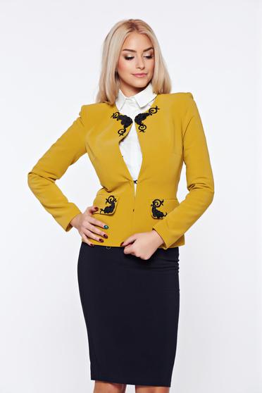 poze cu Costum damă LaDonna mustariu office din stofa cu insertii brodate manual