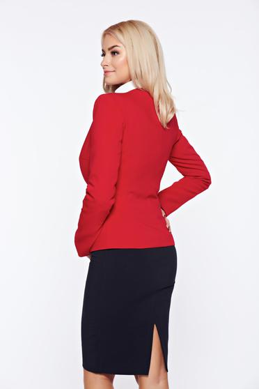 Costum damă LaDonna rosu office din stofa cu insertii brodate manual