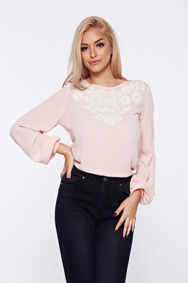 Bluza dama LaDonna rosa office brodata cu croi larg