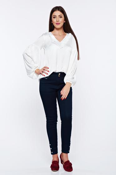 Bluza dama LaDonna alba eleganta din material satinat cu decolteu in v
