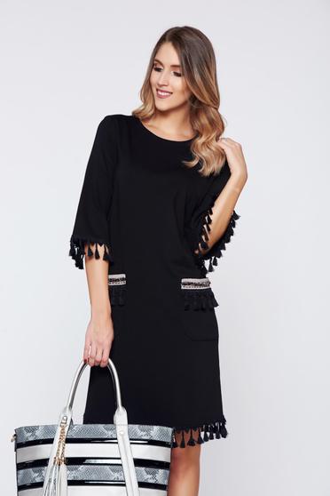 Rochie LaDonna neagra eleganta de zi cu ciucuri