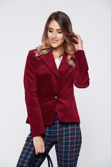 Sacou LaDonna rosu office din catifea cu buzunare
