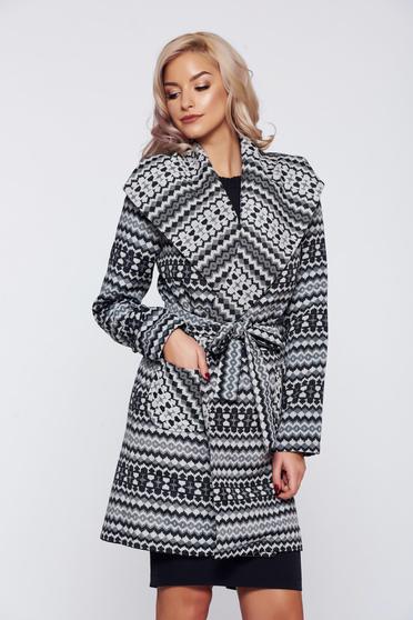 Trench PrettyGirl gri casual din bumbac cu imprimeuri grafice