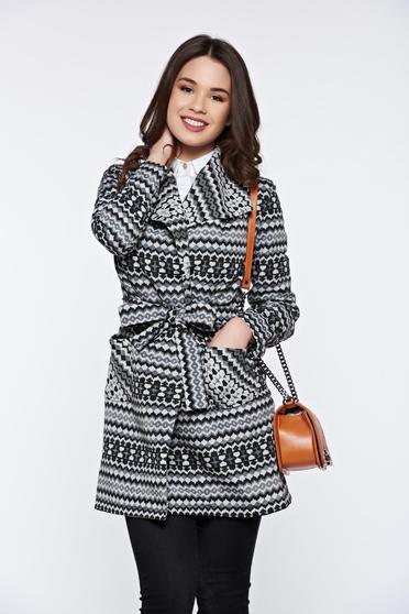 Trench PrettyGirl gri din bumbac accesorizat cu cordon