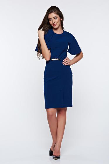 poze cu Rochie PrettyGirl albastra office eleganta cu maneci tip fluture