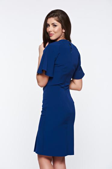 poze cu Rochie PrettyGirl albastra office eleganta cu maneci tip fluture