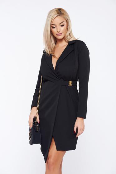 Rochie PrettyGirl neagra office eleganta cu accesoriu metalic