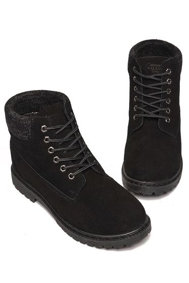 poze cu Ghete Top Secret negre din piele naturala cu talpa joasa