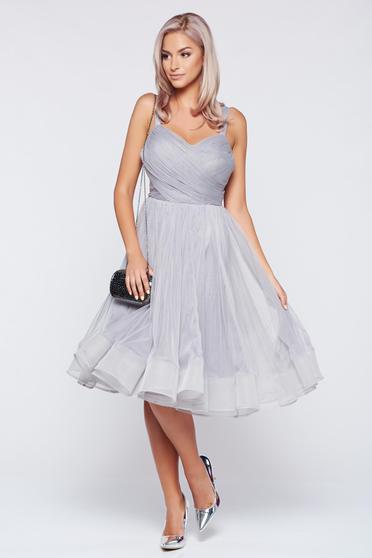 Rochie Ana Radu gri de ocazie in clos cu bust buretat