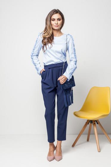 Bluza dama PrettyGirl albastra-deschis office eleganta cu maneci incretite