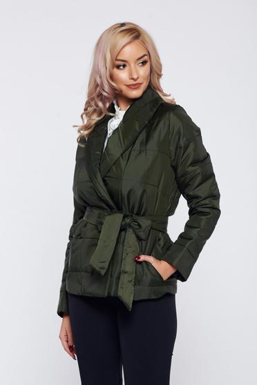 Geaca PrettyGirl khaki casual cu buzunare din fas