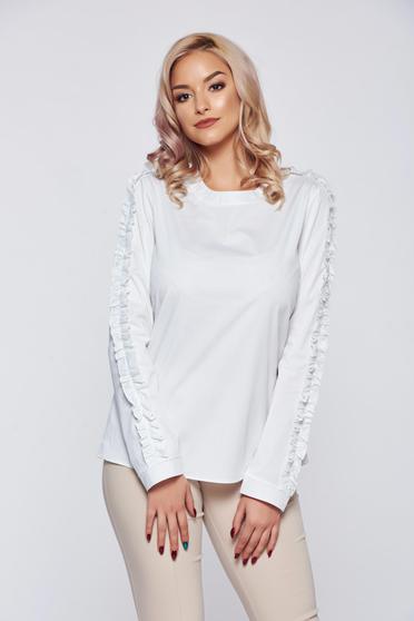 Bluza dama PrettyGirl alba office eleganta maneci incretite