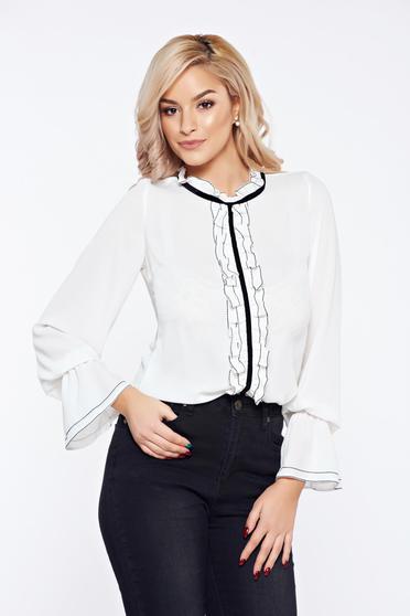 Bluza dama alba LaDonna office eleganta din voal cu volanase