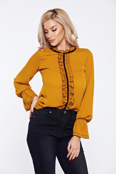 Bluza dama galbena LaDonna office eleganta din voal cu volanase