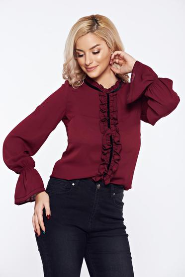 Bluza dama visinie LaDonna office eleganta din voal cu volanase