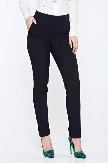 Pantaloni Fofy negri office conici cu buzunare cu talie medie