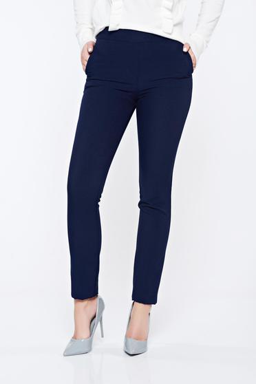 Pantaloni albastru-inchis Fofy office conici cu buzunare cu talie inalta