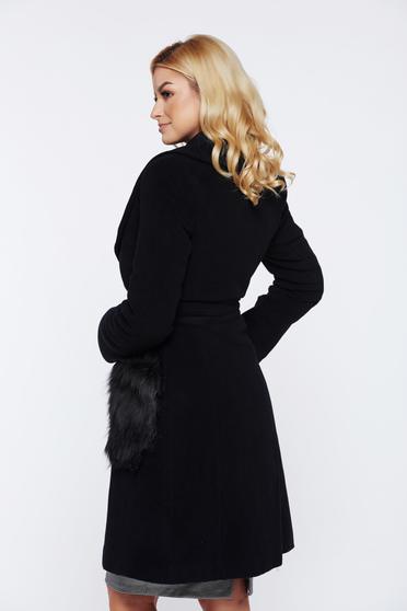 poze cu Palton LaDonna negru elegant din lana cu insertii de blana ecologica nedetasabile