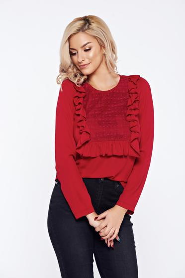 Bluza dama LaDonna visinie office cu aplicatii de dantela cu volanase
