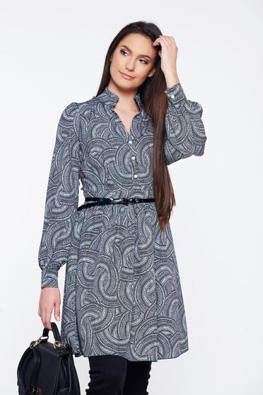 Rochie PrettyGirl neagra de zi in clos cu imprimeuri grafice