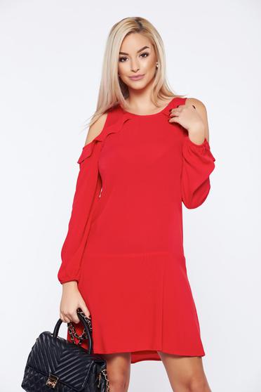 Rochie PrettyGirl rosie de zi scurta cu umeri decupati