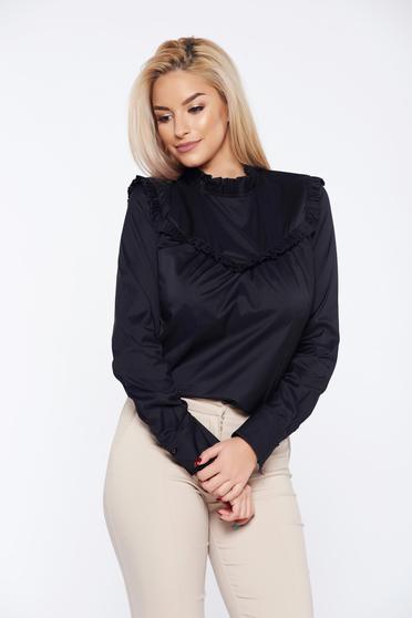 Camasa dama PrettyGirl neagra office cu maneca lunga fara nasturi