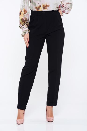 Pantaloni PrettyGirl negri office cu buzunare cu talie inalta