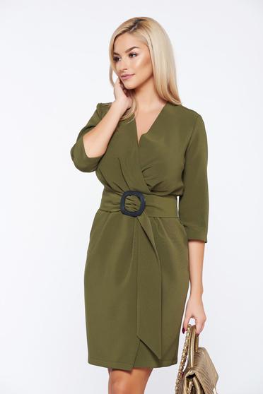 Rochie PrettyGirl verde-inchis eleganta de zi petrecuta