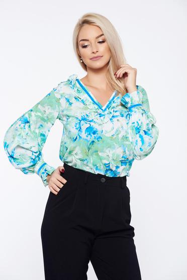 Bluza dama LaDonna verde office cu croi larg cu imprimeu floral