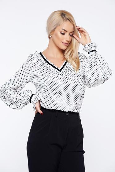 Bluza dama LaDonna alba office cu croi larg cu imprimeu floral