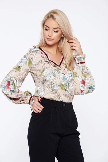 Bluza dama LaDonna crem office cu croi larg cu imprimeu floral