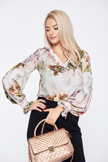 Bluza dama LaDonna rosa office cu croi larg cu imprimeu floral