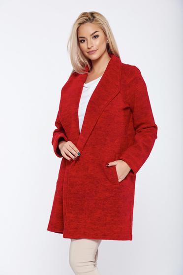Palton Top Secret rosu casual drept cu maneca lunga