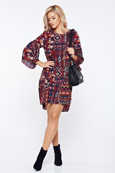 poze cu Rochie Top Secret rosie de zi cu imprimeu geometric cu volanase la maneca