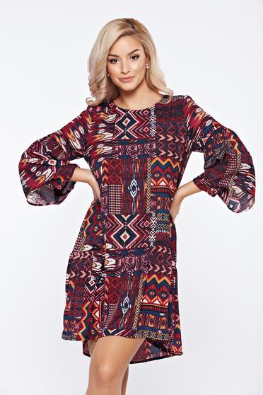 Rochie Top Secret rosie de zi cu imprimeu geometric cu volanase la maneca