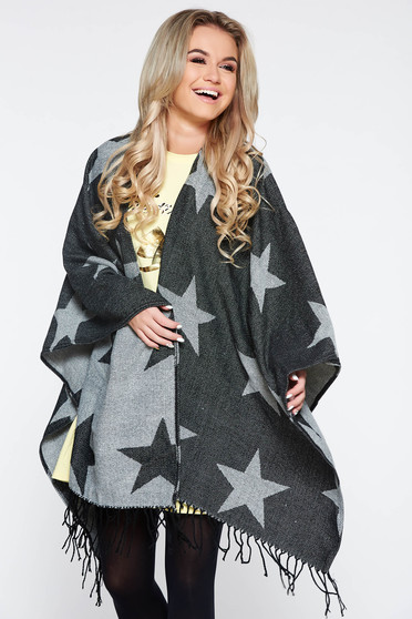 Cardigan Top Secret negru tricotat cu franjuri cu imprimeu grafic