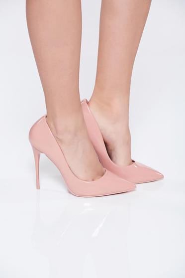 Pantofi roz office eleganta din piele ecologica cu toc inalt
