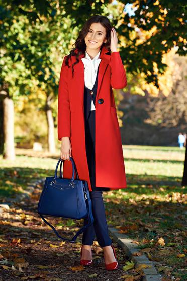 Palton LaDonna rosu casual drept cu buzunare