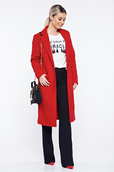 Palton LaDonna rosu casual drept cu buzunare