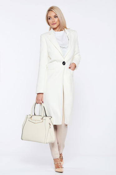 Palton LaDonna alb casual drept cu buzunare