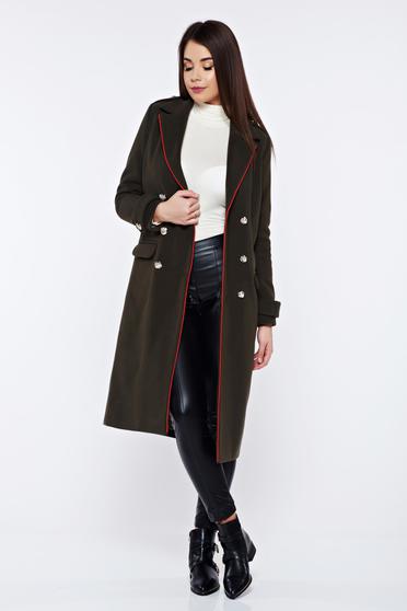 Palton Military LaDonna khaki casual din lana drept cu rand dublu de nasturi
