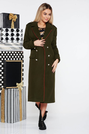 Palton LaDonna khaki casual cu un croi drept din lana captusit pe interior accesorizat cu nasturi
