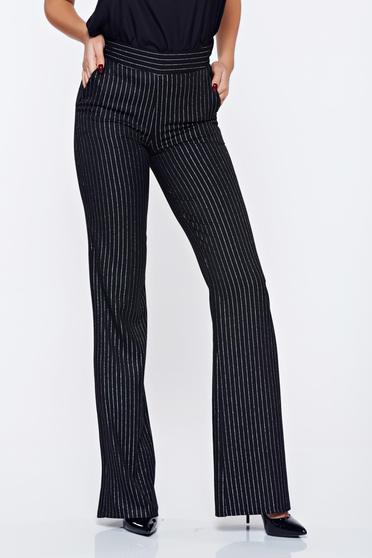 Pantaloni Fofy negri office evazati cu dungi verticale