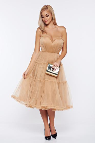 Rochie Ana Radu crem de ocazie din tul tip corset cu bust buretat